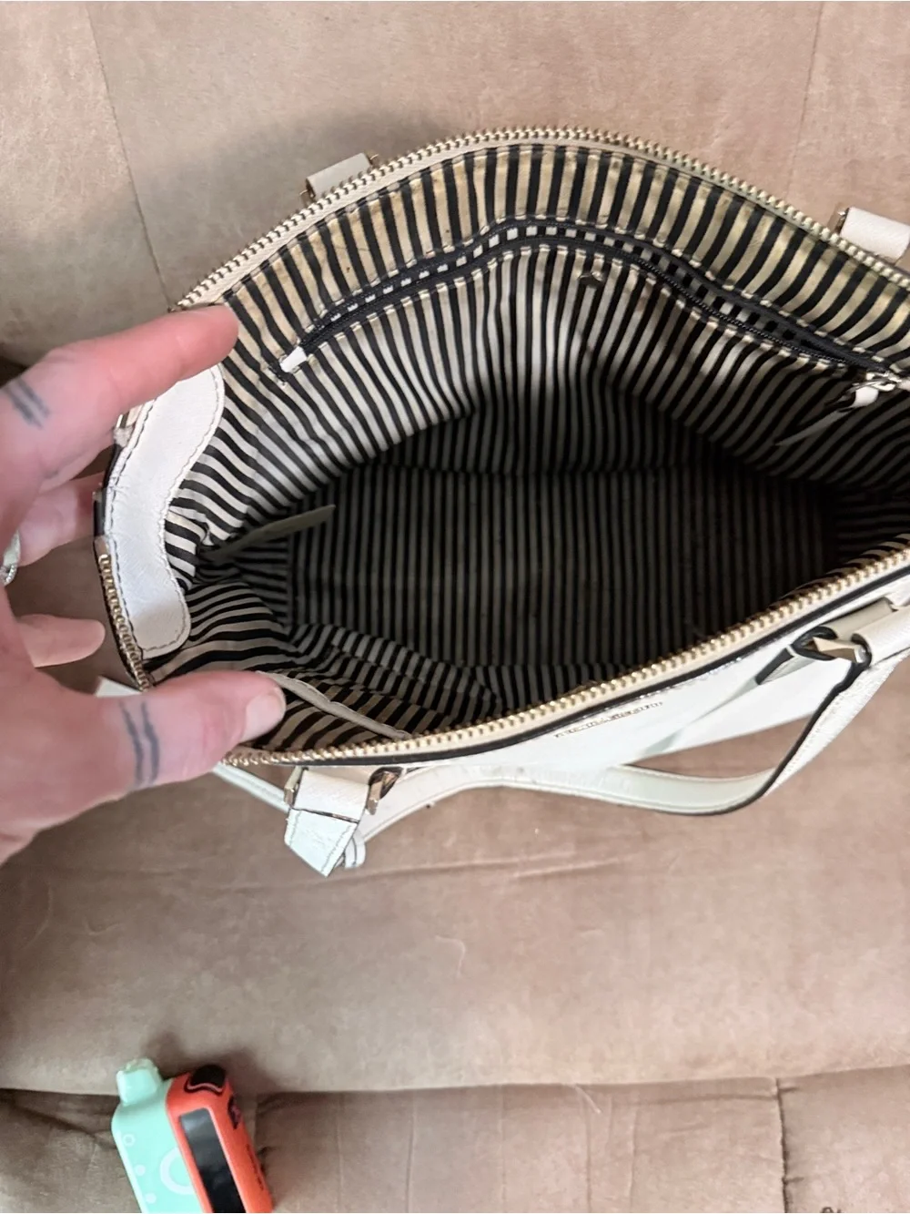 kate spade White Leather Tote with Gold Logo Hardware